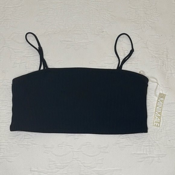 Minimale Animale Black Ribbed Cropped Tank Bandeau Adjustable Straps Lined New L - Picture 1 of 6
